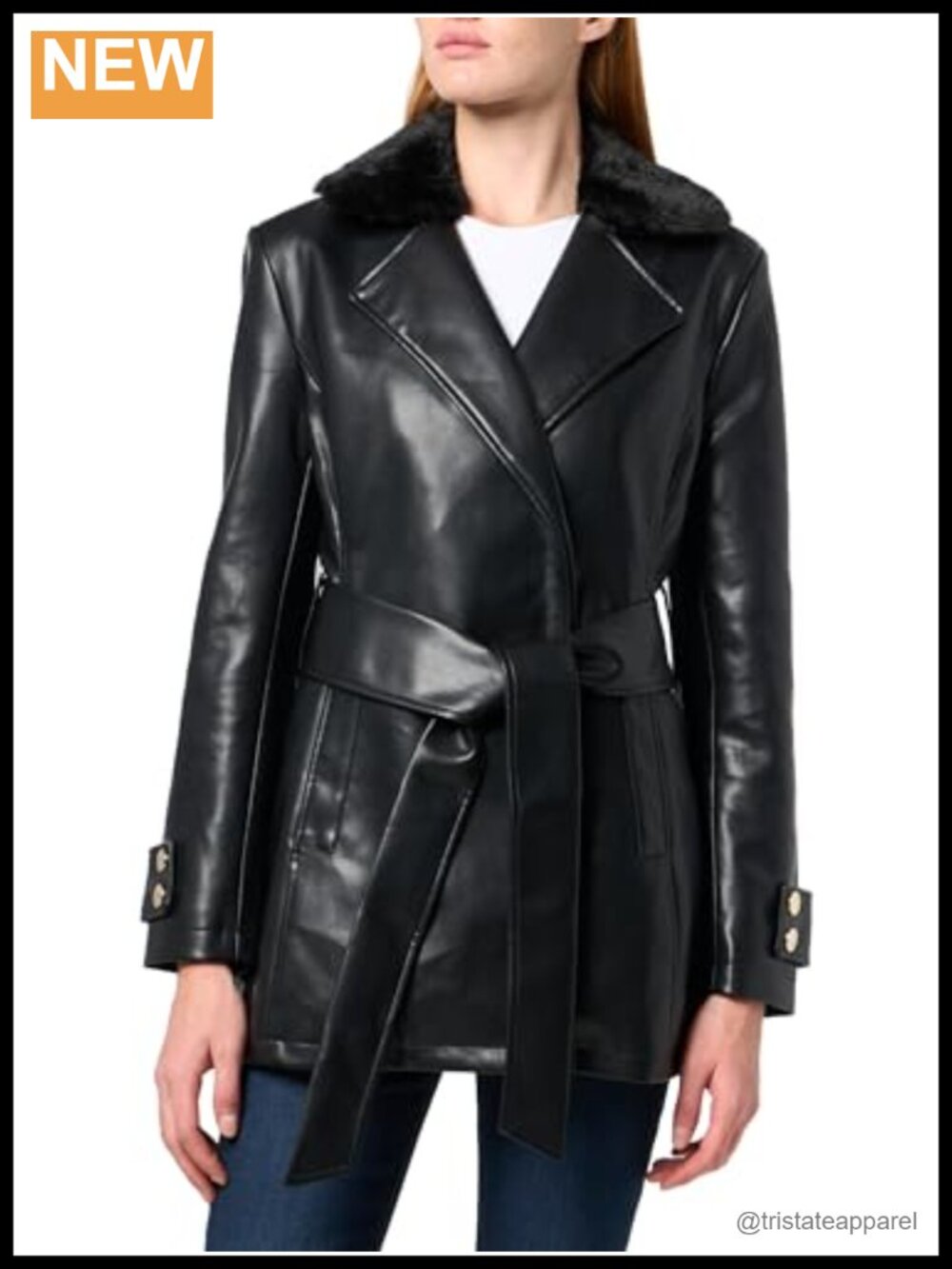 GUESS Faux Leather Trench Coat Women's Margaux Mid Length Snap Closure